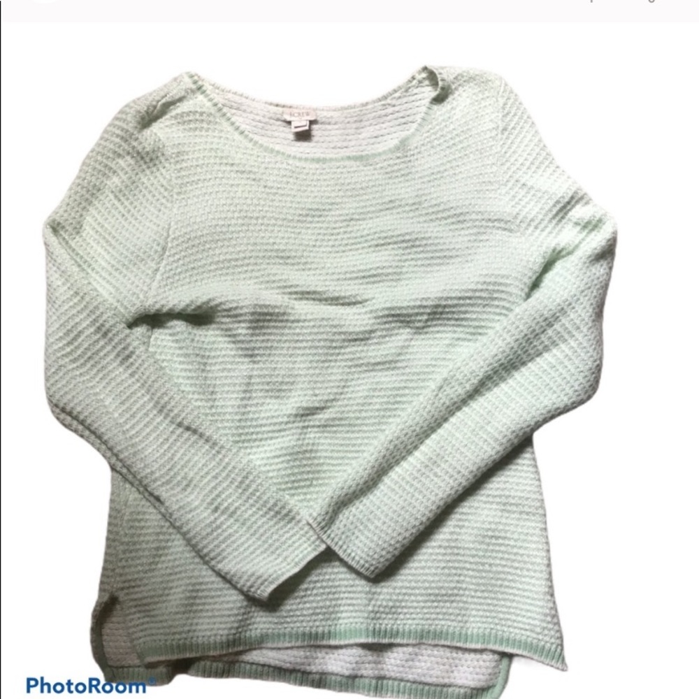 J. Crew Mint and White Scoop Neck Sweater- M